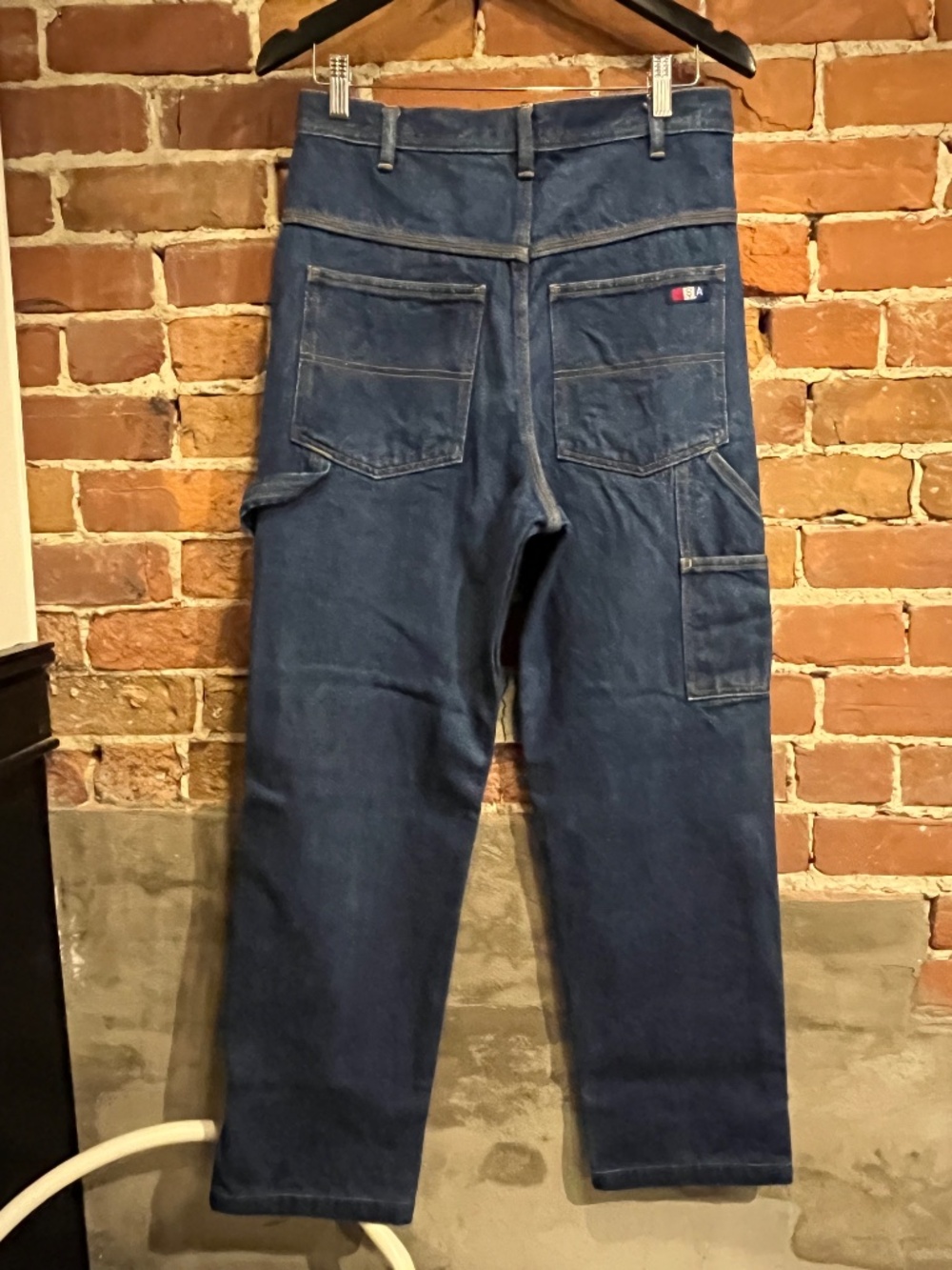 Vintage 90s USA Dark Denim Wide Leg Cargo Jeans - Picture 3 of 5